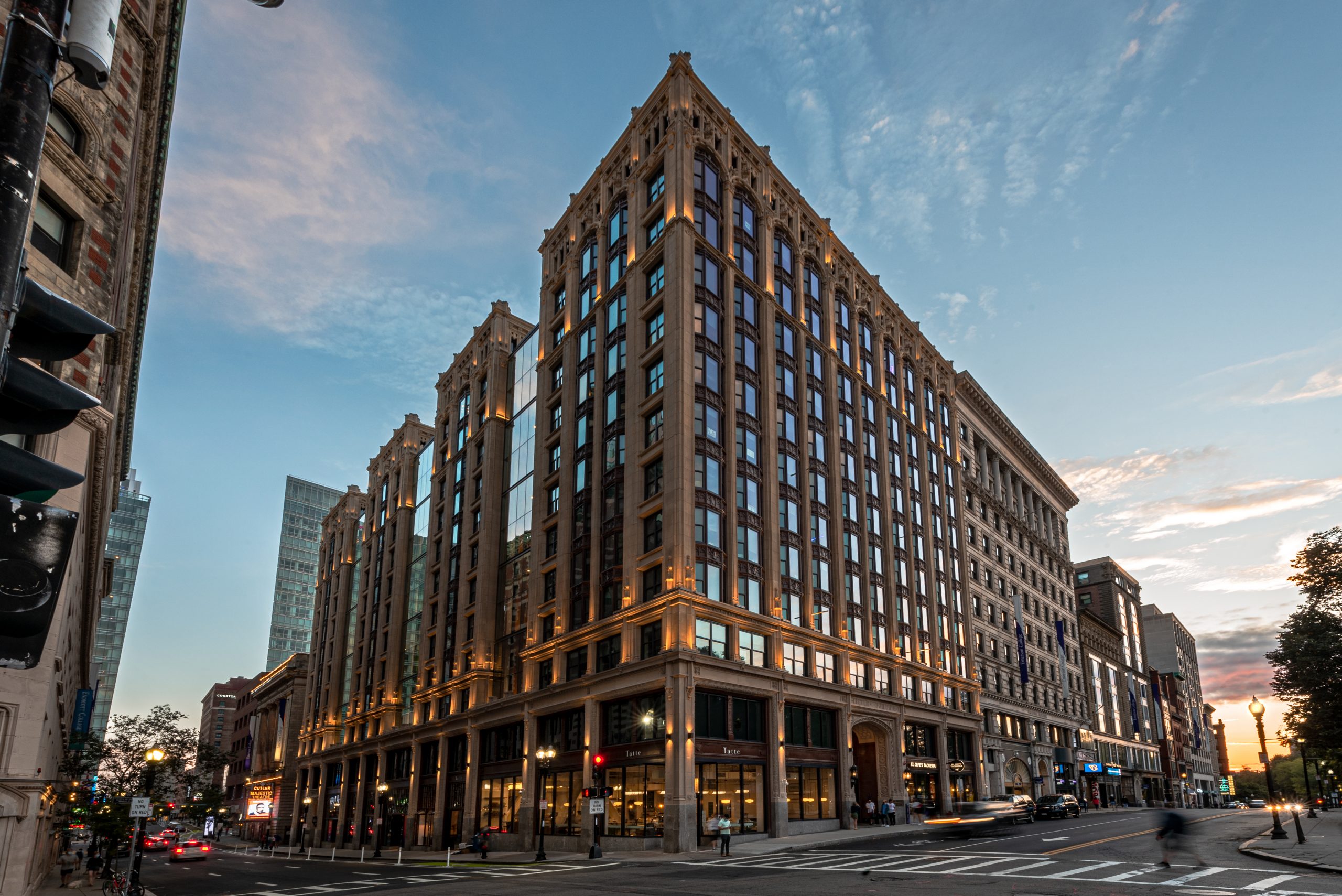 The Little Building on the corner of Boylston and Tremont St. at golden hour