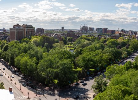 aerial shot of the Boston Common and Public Garden