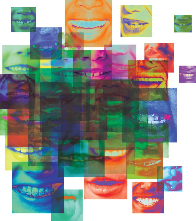Graphic of lots of mouths with different colors all over them