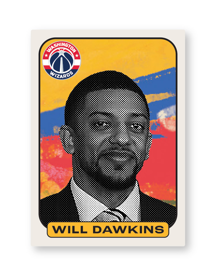 A graphic to look like a basketball card for Will Dawkins