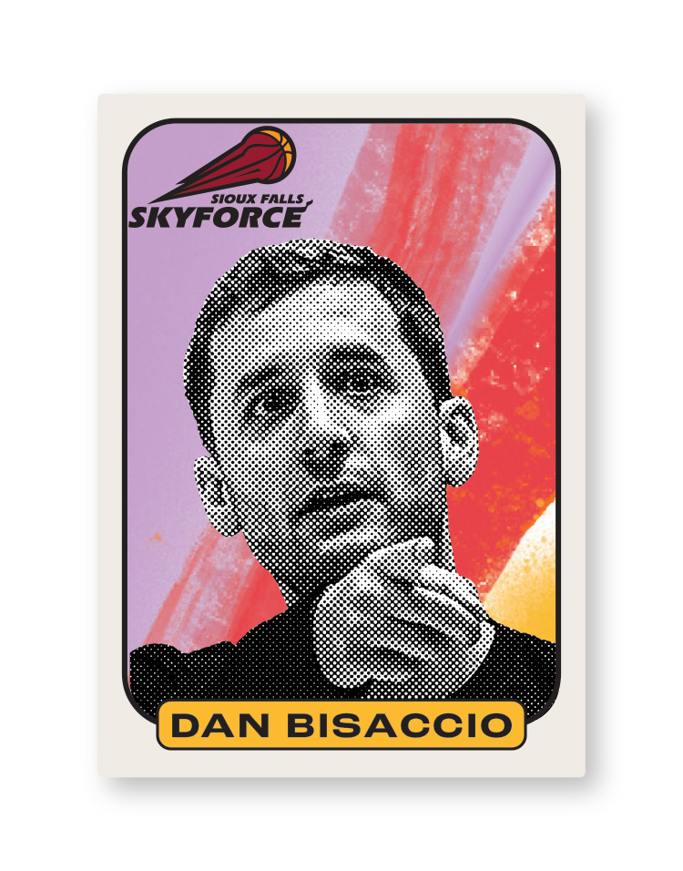 Graphic to look like a basketball card of Dan Bisaccio